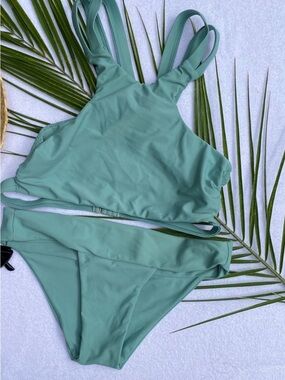 Tori Praver Swimwear Seafoam Green High-Neck Bikini Set